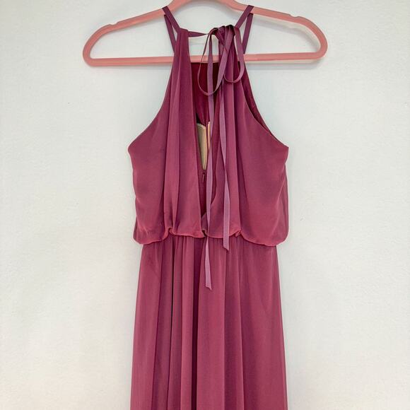 David's Bridal Bridesmaid Dress F19740 Chianti 2 High Low Hemline - Picture 2 of 7